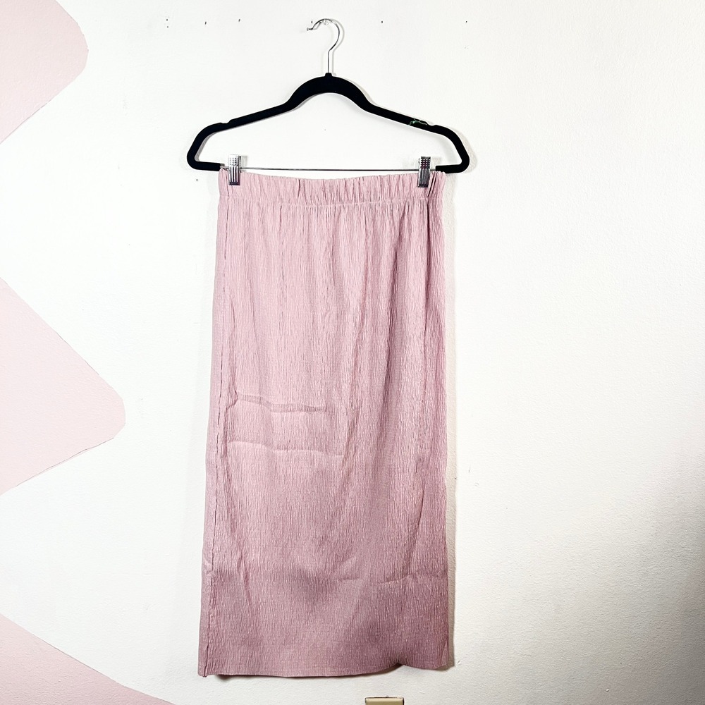 all:row Midi‎ Skirt Womens Medium Pink Crinkle Textured Elastic Waist